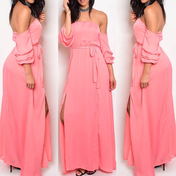 🆕 Celine Coral Off The Shoulder Maxi Dress - Picture 3 of 6